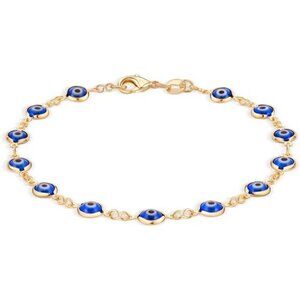 18k Gold Plated Evil Eye Anklet Bracelet - Made In Brazil